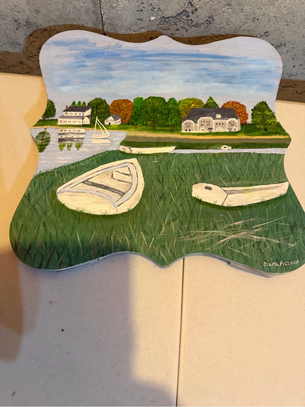 Coastal Rowboats Wall Art in Green and White by